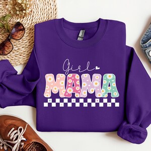 女の子ママの花柄シャツ、女の子ママのスウェットシャツ、女の子のママのシャツ、面白いママのパーカー、ママのシャツ、女の子ママへのギフト、フラワーママの日