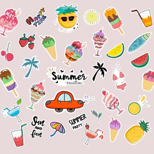 Aesthetic Summer Pinterest Sticker Pack (33) Girly Coquette Stickers, Kindle Stickers, Junk Journal, Laptop Decals, Hello Summer, Vacation