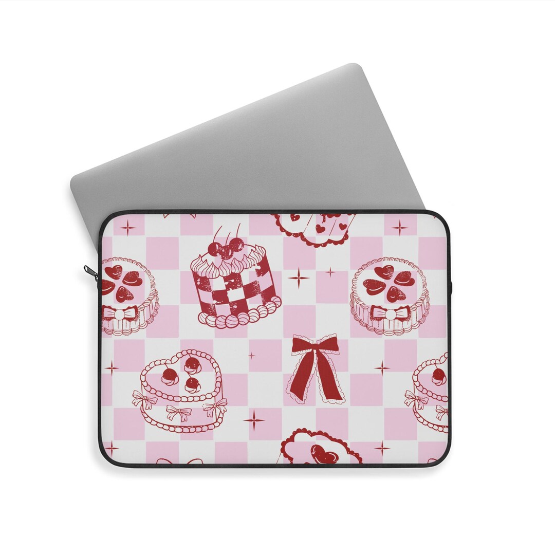 Coquette Laptop Sleeve, Cute Pink Checkered Laptop Case With Cake and ...