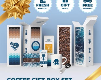 Premium Coffee Gift Box – Specialty Coffee + Ceramic Mug + Scoop | Coffee Lover Care Package for Birthday & Corporate Gifts | FREE SHIPPING