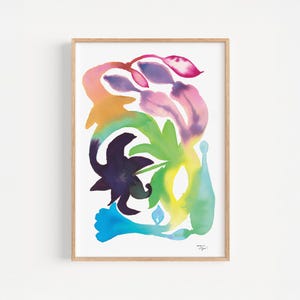 Riproduzione di stampe astratte ad acquerello di forme fluide organiche di opere d'arte originali.