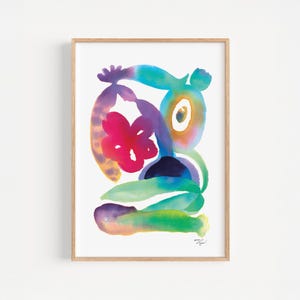 Stampa artistica astratta colorata di acquerello botanico su carta di alta qualità.
