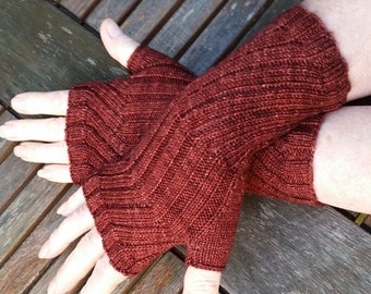 Fingerless Gloves Mittens - Wrist Warmers. Hand Dyed 100% Merino Wool, Boticelli Red