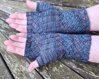 Fingerless Gloves -  Hand / Wrist Warmers. Hand Dyed 100% Merino Wool,  Variegated Turquoise / grey (Persia)
