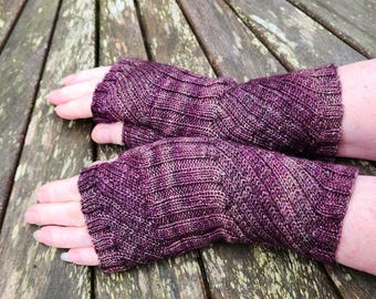 Fingerless Gloves - Wrist Warmers. Hand Dyed 100% Merino Wool,  Variegated Burgundy / Green (Rayon Vert)