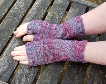 Fingerless Gloves -  Hand  Warmers -  Wrist Warmers. Hand Dyed 100% Merino Wool,  Variegated pastel pink / blue (Lotus)