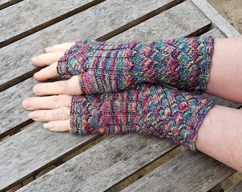 Fingerless Gloves -  Hand  Warmers -  Wrist Warmers. Hand Dyed 100% Merino Wool,  Mixed Rainbow Colours (Anniversario)