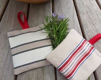 2 x Lavender Bag Sachets.   Linen Ticking Stripe Fabric.