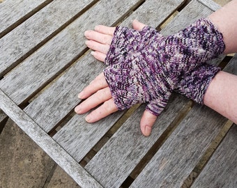 Fingerless Gloves -  Hand  Warmers -  Wrist Warmers. Hand Dyed 100% Merino Wool,  Purple / Pink / Cream Mix (Ursula)