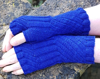 Fingerless Gloves Mittens -  Wrist Warmers. Hand Dyed 100% Merino Wool, Matisse Blue