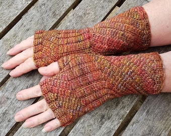 Fingerless Gloves -  Hand  Warmers -  Wrist Warmers. Hand Dyed 100% Merino Wool, Variegated Browns, Greens. Yellows  (Diana)