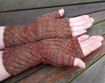 Fingerless Gloves -  Hand  Warmers -  Wrist Warmers. Hand Dyed 100% Merino Wool, Variegated Browns, Greens.  (Piedras)