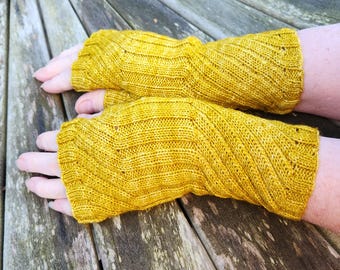 Fingerless Gloves Mittens -  Wrist Warmers. Hand Dyed 100% Merino Wool,  Mustard (Frank Ochre)