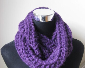 Chunky Infinity Scarf / Cowl  Hand Knitted in  Alpaca / Wool FREE SHIPPING - Damson, Cranberry or Indigo