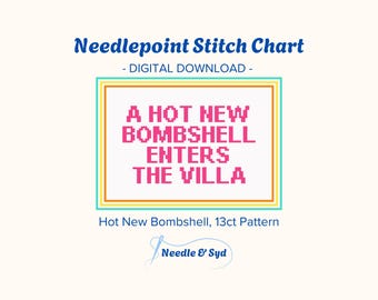 Schema per ricamo a punto croce ispirato a Love Island - Una nuova bomba sexy entra nella villa - Schema a 13 punti (download digitale)