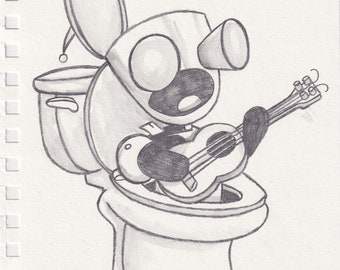 Toilet Song - Original Pencil & Water Drawing