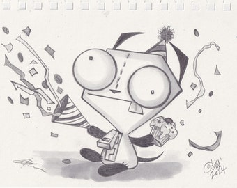 Party Guy - Originele potlood- en watertekening