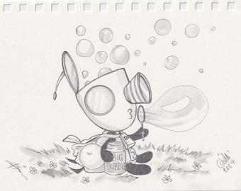 Bubble Boy - Original Pencil & Water Drawing
