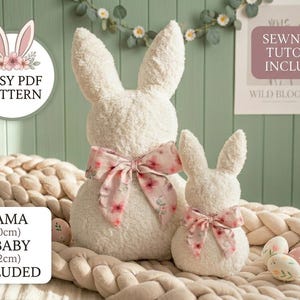Zestaw wzorów na poduszkę z zajączkiem wielkanocnym (mama i dziecko), projekt do szycia dla początkujących (do pobrania w formacie PDF)