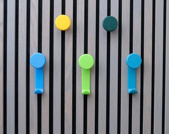 Colorful 3D Printed Acoustic Panel Hooks, Acoustic slat wall hooks, Modern wall panels hooks, Akupanel Storage Hooks accessories