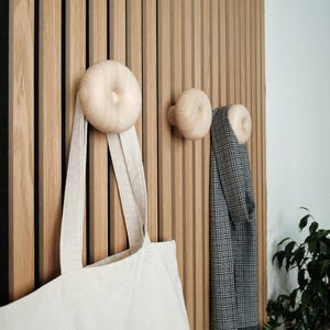 Handmade Wooden Round Acoustic Panel Hooks – Modern Coat Hooks for Acoustic Panels, Decorative Wall Mount Hat Hook