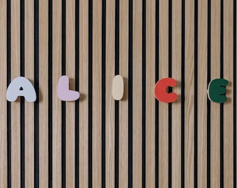 Alphabet ABC Kids Wall Hooks  Acoustic Panel Hooks, Wooden Letter Wall Hook, Hook Acoustic Panels Kids Room, Custom Hanger for Wall Panels