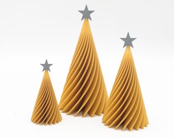 Ensemble d'arbres de Noël en spirale avec étoile dorée | Centre de table de Noël unique | Décoration de fête moderne en PLA