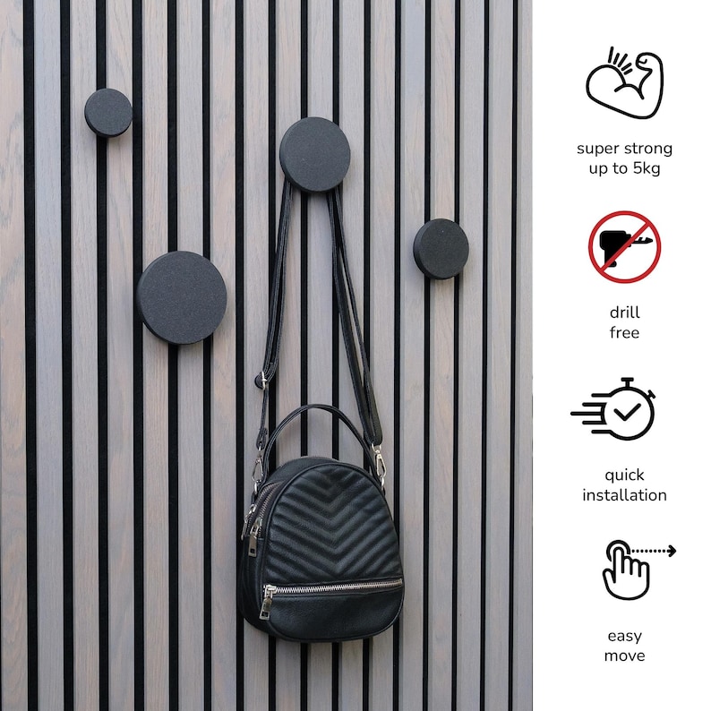 Ganchos para paneles acústicos, color negro, panel decorativo impreso en 3D, ganchos para paneles acústicos, ganchos para paneles de pared modernos, accesorios akupanel imagen 2
