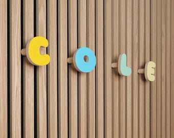 Personalized Wooden Letter Hooks for Acoustic Wall Panels – Custom Alphabet Hangers for Kids Room Decor, Art Wall Decor for baby room