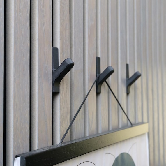 Acoustic Panel Hooks Black Rack, decorative panel 3D Printed, Hanger for Panels, Modern wall panels hooks, akupanel  accessories