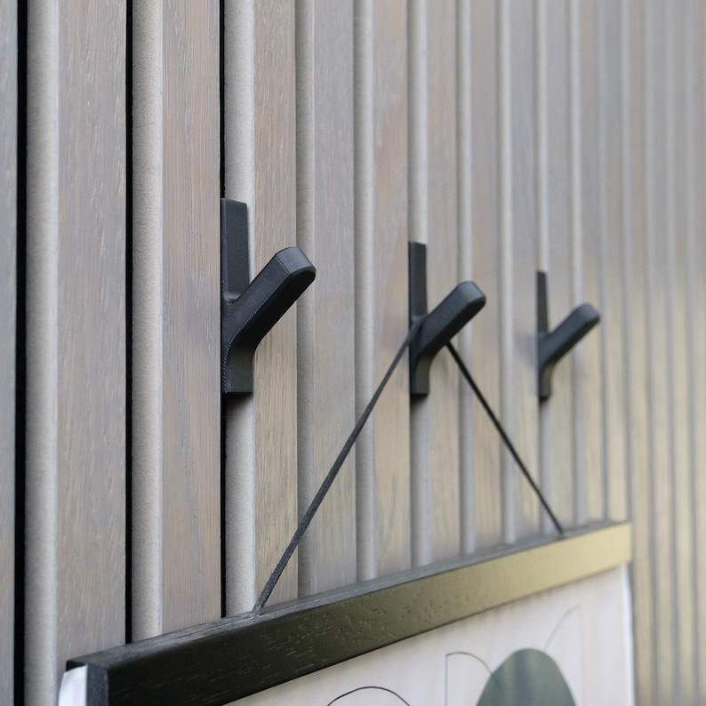Acoustic Panel Hooks Black Rack, decorative panel 3D Printed, Hanger for Panels, Modern wall panels hooks, akupanel accessories image 1