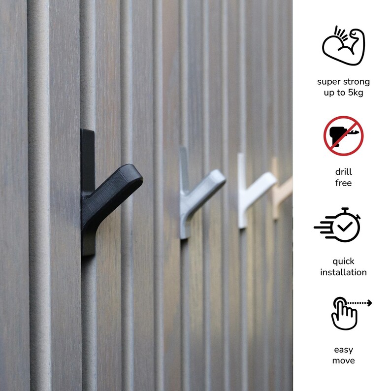 Acoustic Panel Hooks Black Rack, decorative panel 3D Printed, Hanger for Panels, Modern wall panels hooks, akupanel accessories image 8