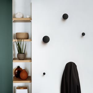 Modern Wall Mounted Coat Rack Towel Hooks | Set of Decorative Black Round Hooks for Clothes and Accessories | Stylish Wall Hanging Hook Set