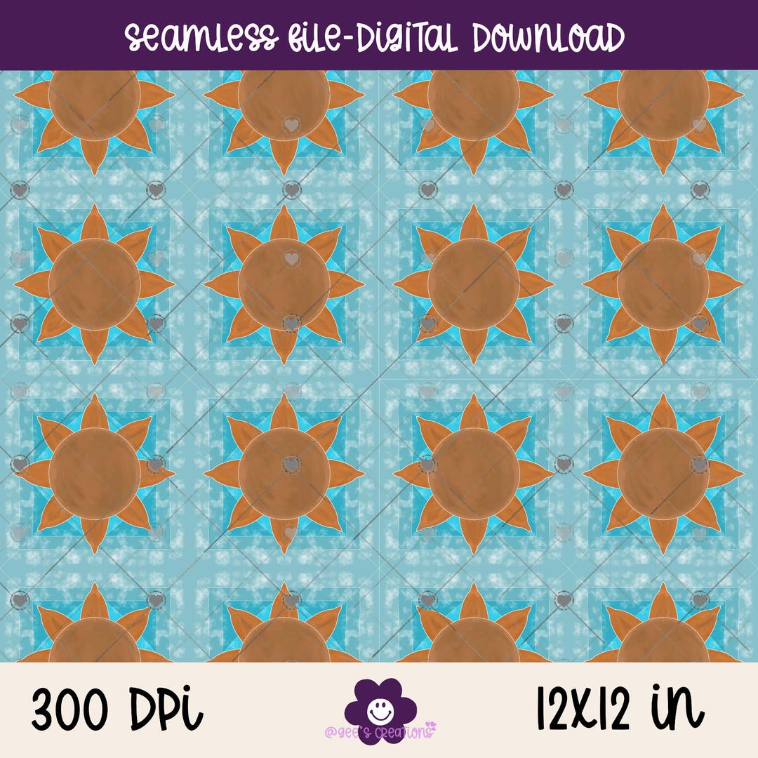 Boho Sun Seamless Pattern | Bright Sublimation Background (PNG Digital ...