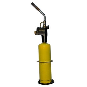 May include: A yellow and black Bernzomatic torch with a silver nozzle. The torch has a cylindrical fuel tank and a black handle. The brand name is printed on the side of the torch.