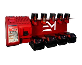 Supporto per stazione di ricarica batterie: organizer per utensili in acciaio - Compatibile con batterie Milwaukee da 12 V e 18 V