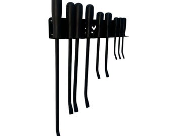 Pry Bar Holder Rack: Satin Black Steel Organizer, Holds 14