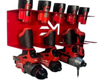 Organizzatore per trapano e batteria: portautensili in acciaio rosso - Compatibile con batterie Milwaukee da 12 V