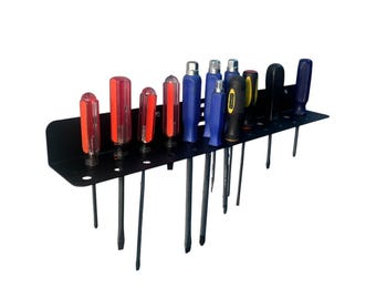 Universal Screwdriver Organizer: Holds 25, Satin Black Steel