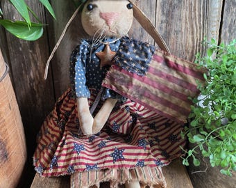Primitive Americana Bunny, 4th of July doll