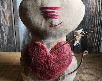 Primitive Valentine Cupid, ornie, tuck, stump doll.