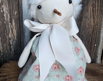 Handmade Primitive Snowgirl Doll: Osnaburg Stump Doll