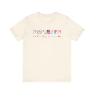 T-shirt met grafische print | Pastelkleurige pictogrammen in de klas, katoenen airlume-shirt