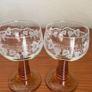 French Vintage Amber Roemer Beehive Stemmed Wine Glasses Grapevine Set Of 2
