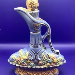 Vintage 1962 Jim Beam Decanter Genuine Regal China Blue Flowers Gold Trim EMPTY