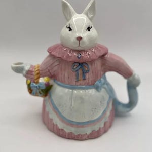 Vintage Farmhouse Decor Easter Spring Ceramic Bunny Teapot 1993 Seymour Mann Inc