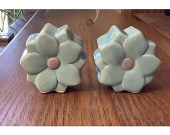 Vintage Retro Style Blue Flower Salt And PEPPER SHAKER SET