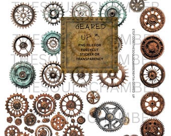 Steampunk Gear Stickers: afdrukbare ephemera voor junkjournals (digitale download) junkjournalstickers PET-transparant kunstenaarsruilkaarten