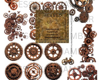 Steampunk Gears-stickers: afdrukbare ephemera voor junkjournals (digitale download) junkjournalstickers PET-transparant