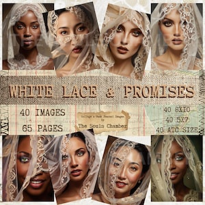 WHITE LACE & PROMISES Hochzeit Spitze Frau Ephemera Junk Journal Scrapbooking Collage atc journal card printable Instant Download
